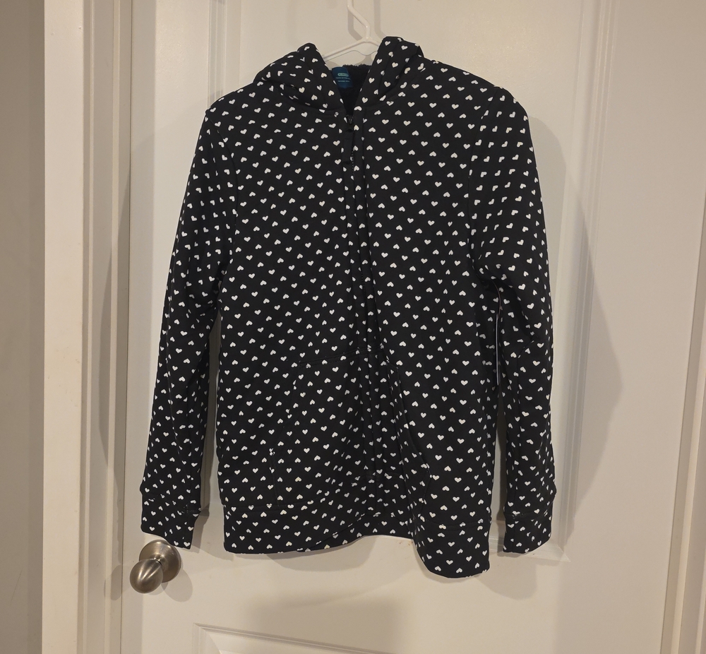 wonder nation Black Hoodie with White Heart Pattern